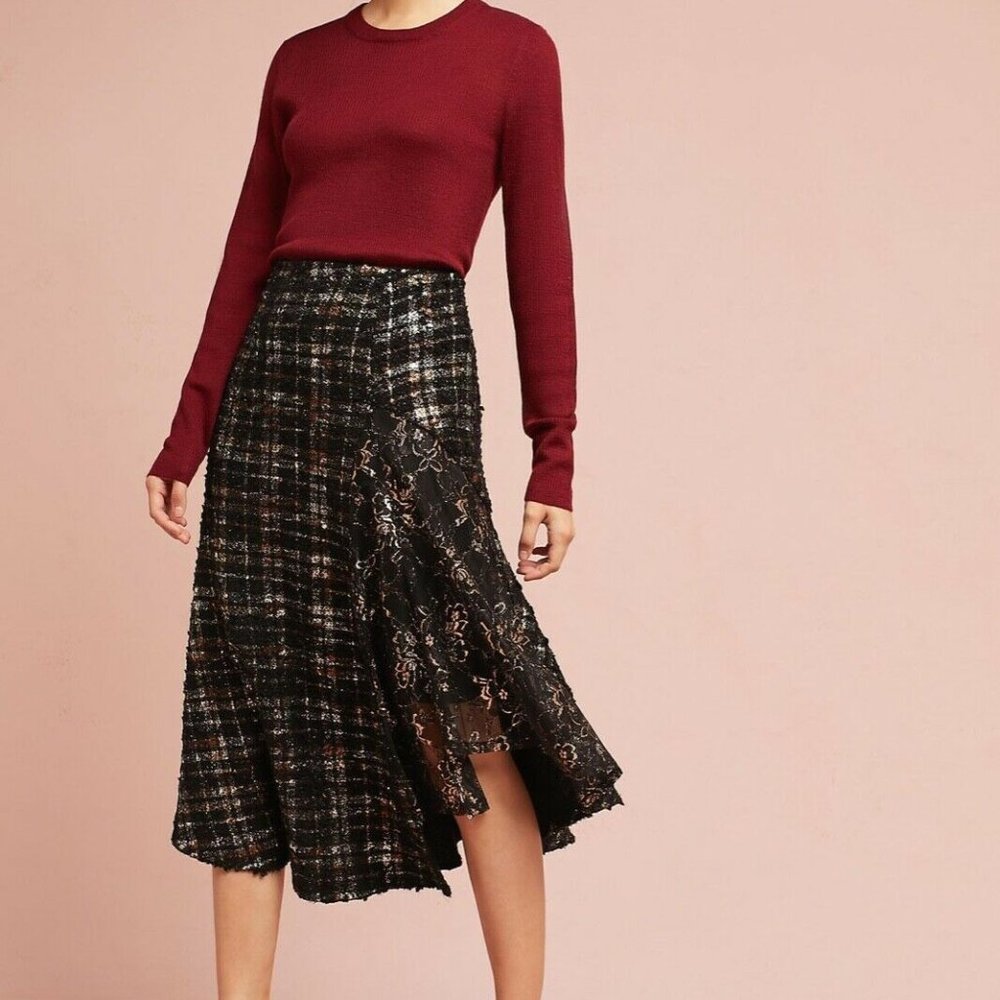 Anthropologie Eva Franco Metallic Tweed Asymmetrical Midi Skirt